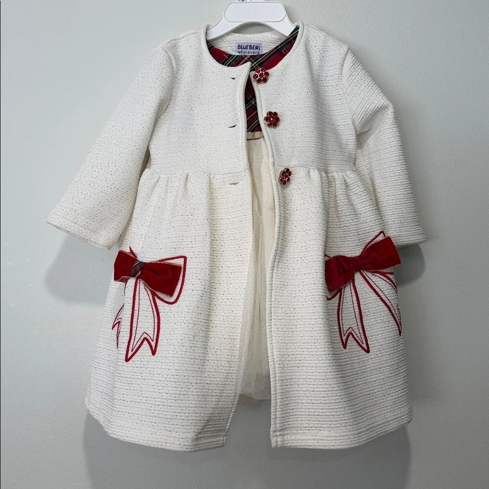 White Coat with Red Bow Accents & Matching Dress
